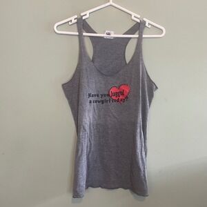 Cowgirl Womens Western Country Honky Tonk Racerback Muscle Tank Top Gray Large